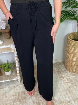 Black Straight Leg Belted Pants