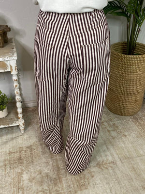 Brown Striped Barrel Pants