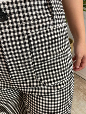 Black and White Gingham Straight Leg Pants