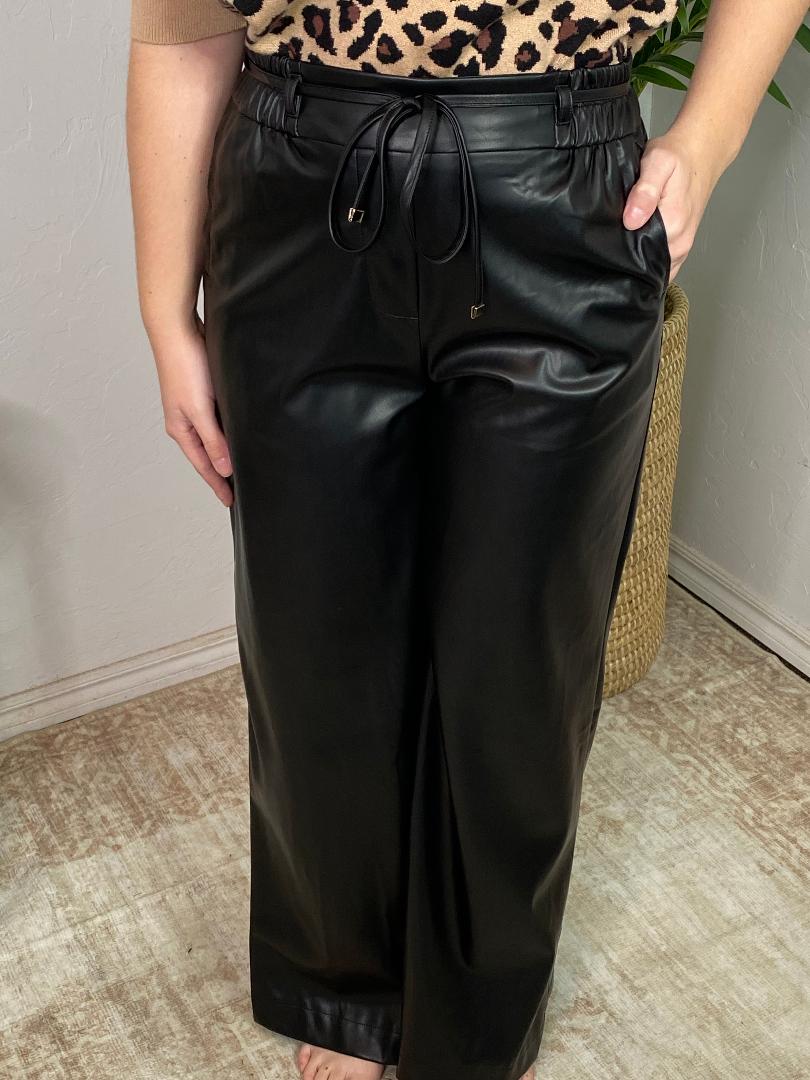 Faux Leather Black Wide Leg Pants