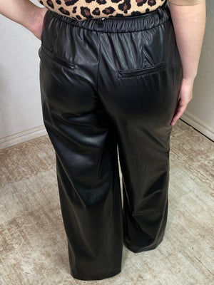 Faux Leather Black Wide Leg Pants