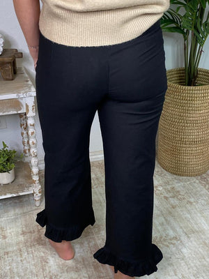 Straight Leg Ruffled Hem Pants in Red, Black or Taupe