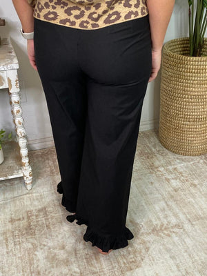 Straight Leg Ruffled Hem Pants in Red, Black or Taupe