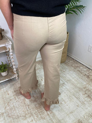 Straight Leg Ruffled Hem Pants in Red, Black or Taupe