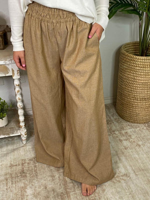 Camel Pin Striped Wide Leg Pants