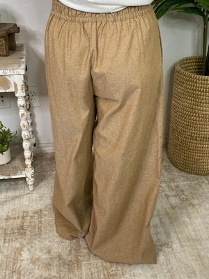 Camel Pin Striped Wide Leg Pants