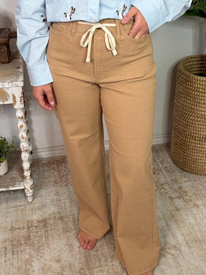 Taupe Drawstring Patch Pocket Pants