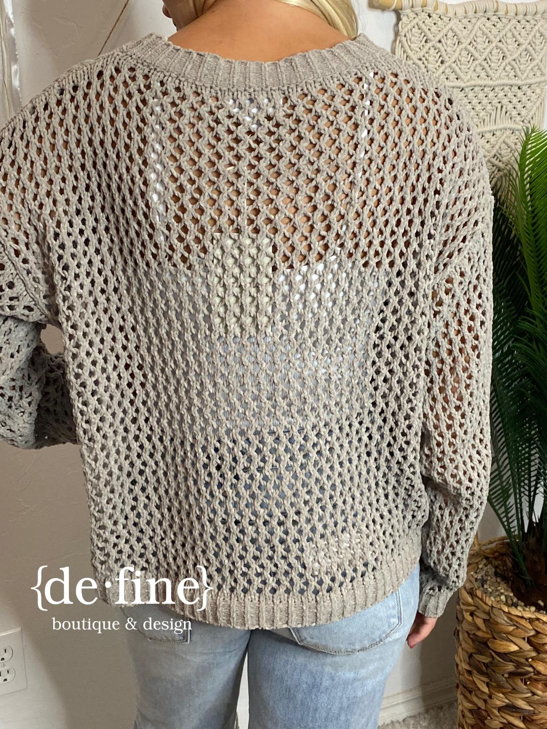 Grayish Chenille Sweater with Brown Leather Star