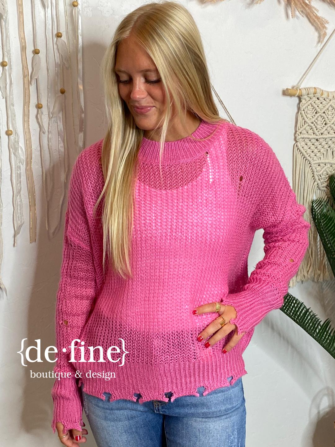 Bubble Pink Lightweight Distressed Sweater