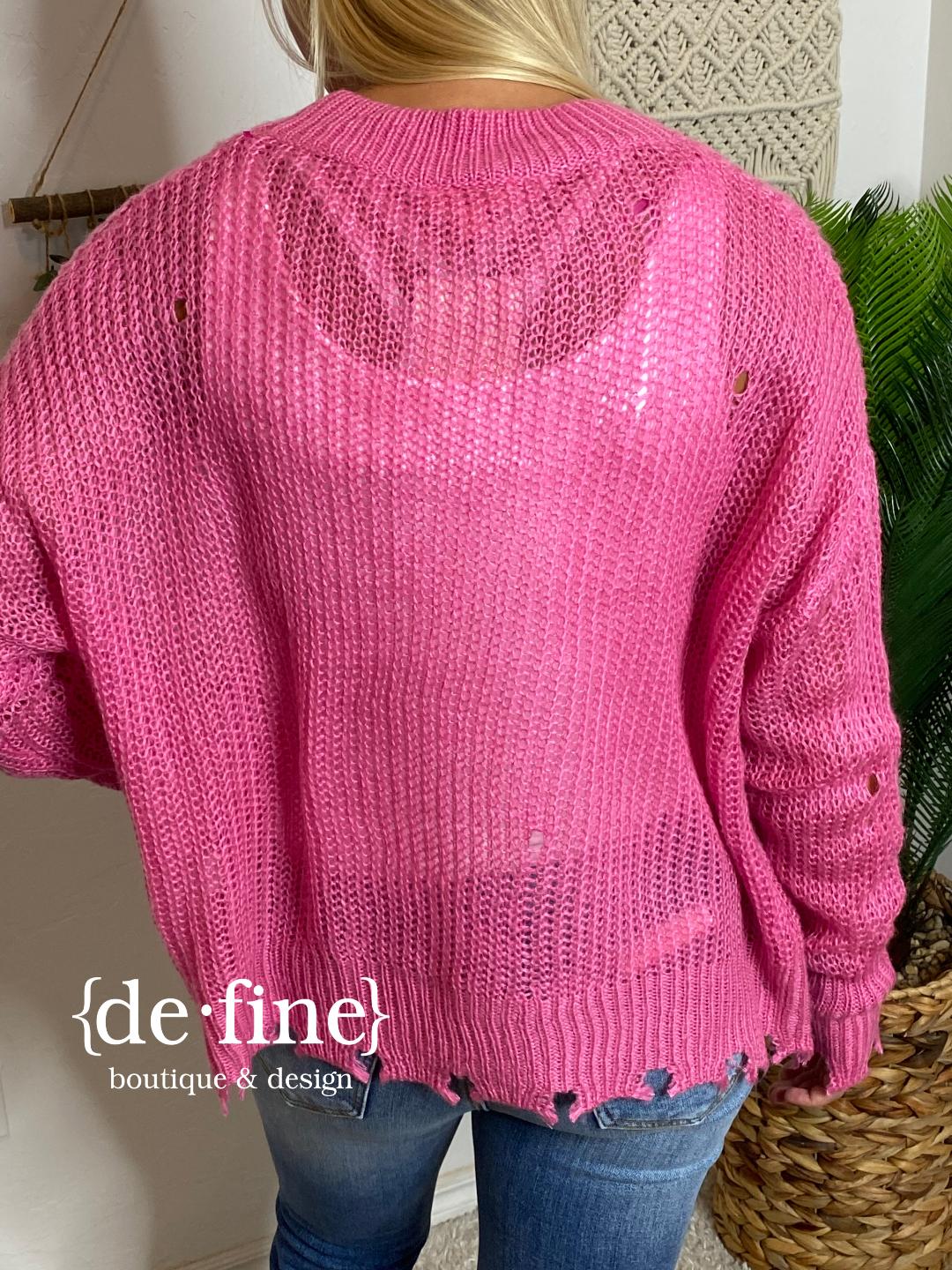 Bubble Pink Lightweight Distressed Sweater