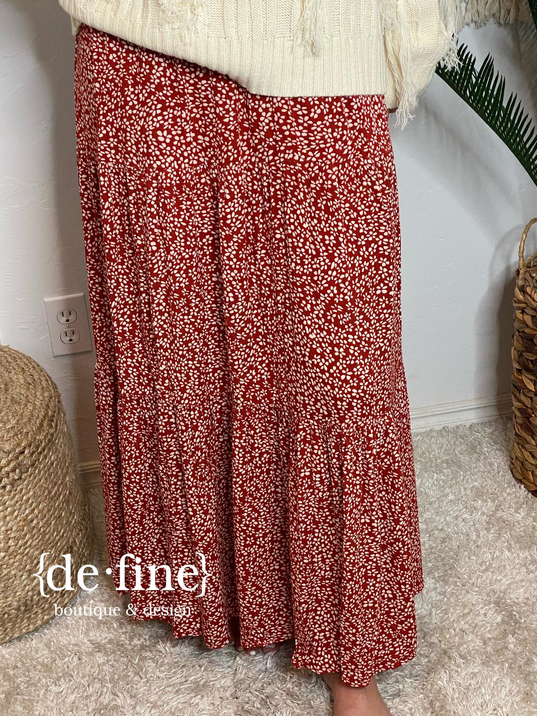 Clay and Ivory Floral Maxi Skirt