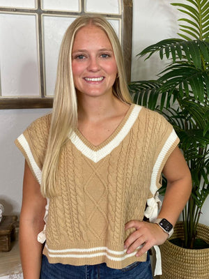Toffee Sleeveless Sweater with Bows