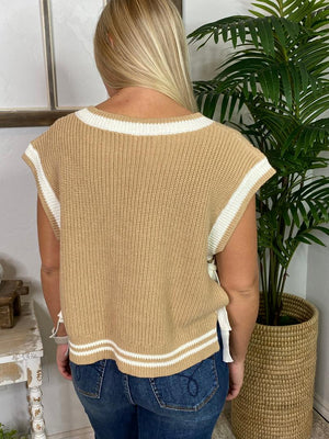 Toffee Sleeveless Sweater with Bows