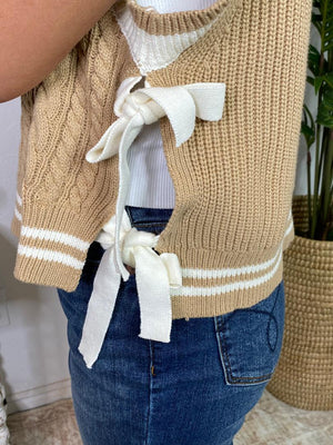 Toffee Sleeveless Sweater with Bows