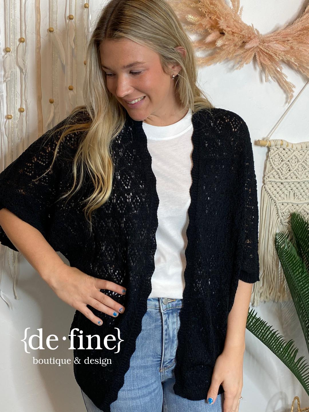 Summer Cardigan with Diamond Pattern in Black or Off White