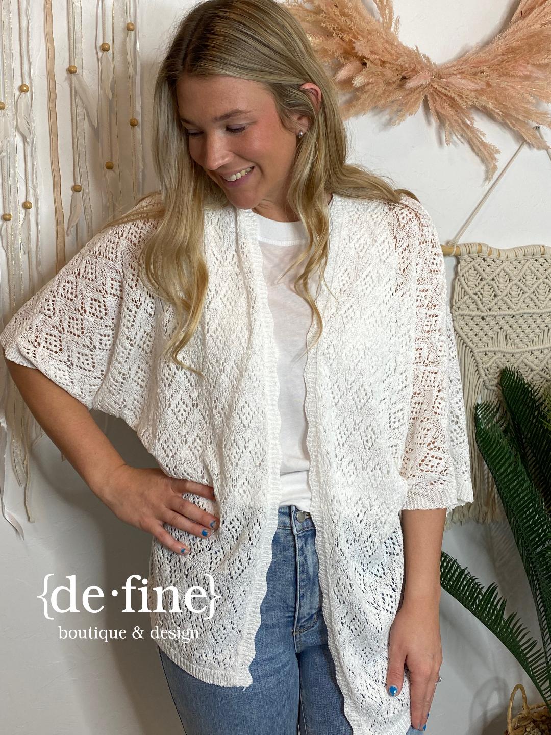 Summer Cardigan with Diamond Pattern in Black or Off White