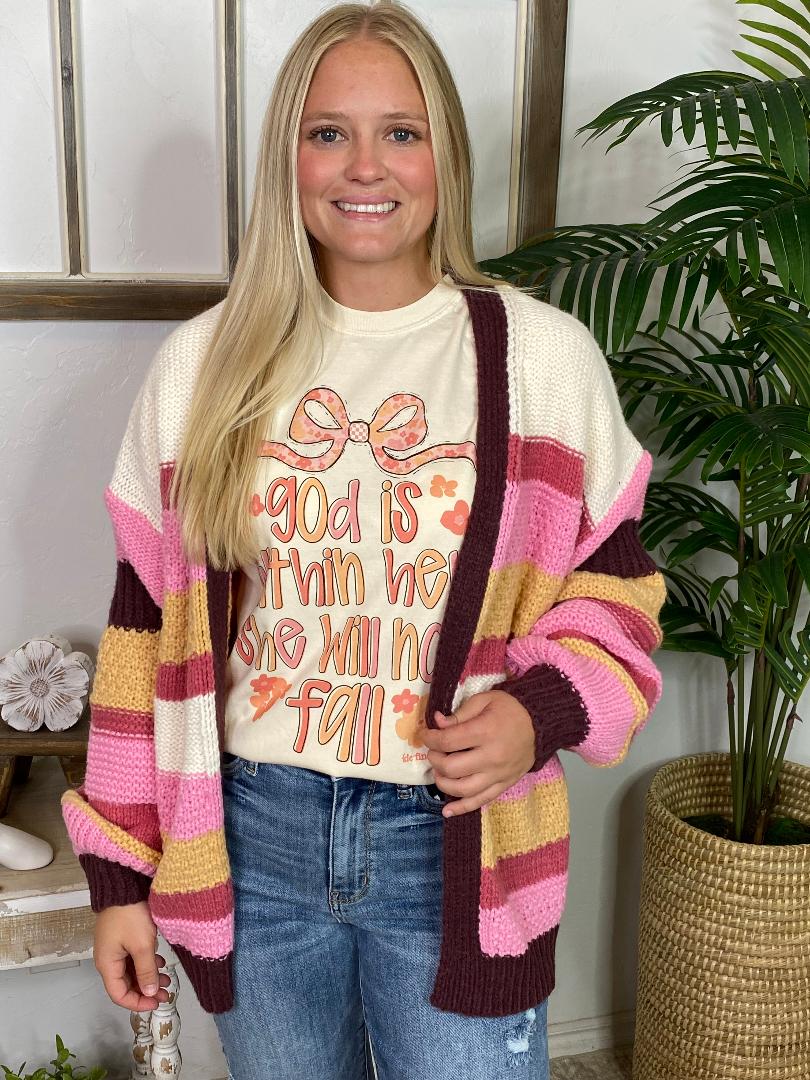 Berry and Tan Striped Cardigan