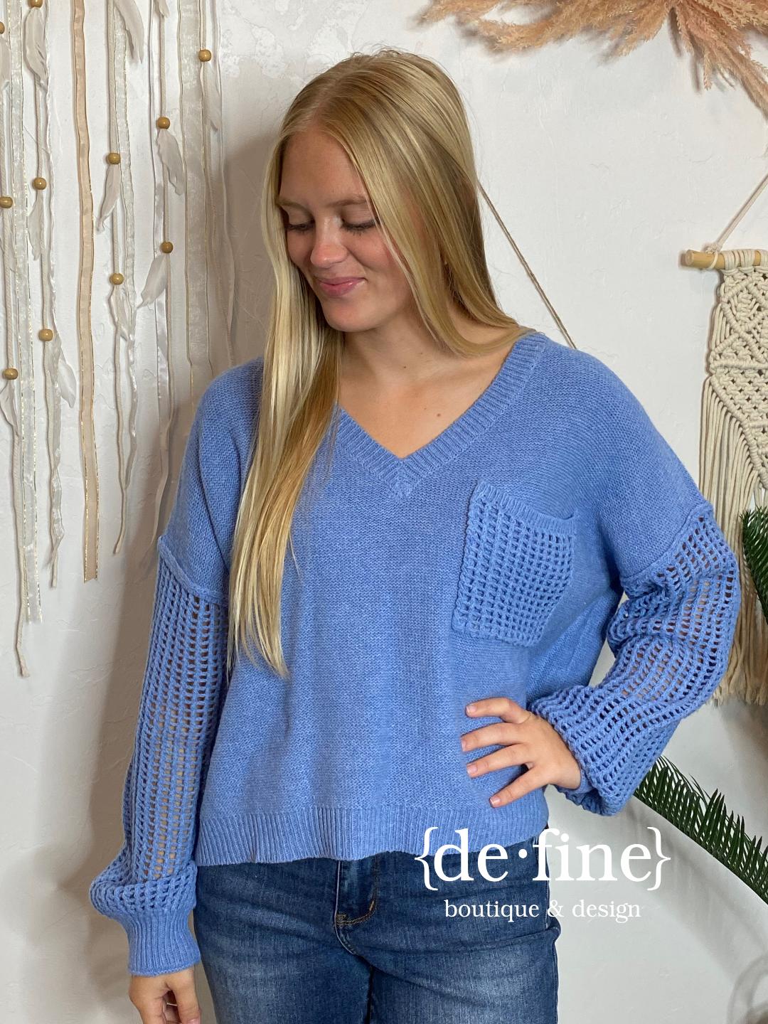 Denim Blue or Oatmeal Open Knit Sweater