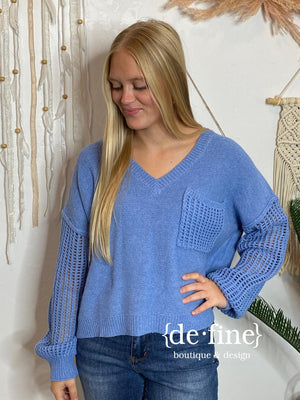 Denim Blue or Oatmeal Open Knit Sweater