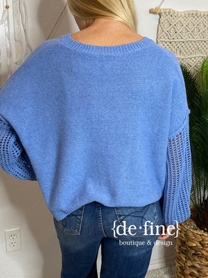 Denim Blue or Oatmeal Open Knit Sweater