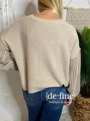 Denim Blue or Oatmeal Open Knit Sweater