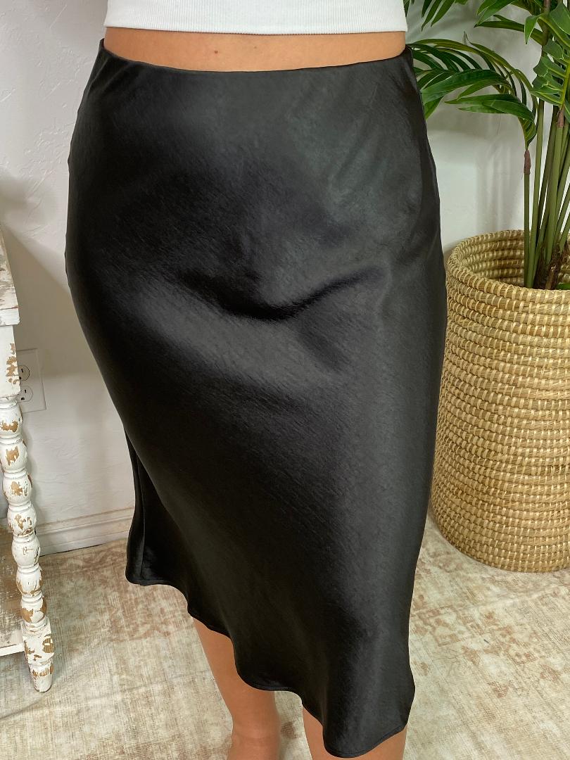 Black Satin Midi Skirt