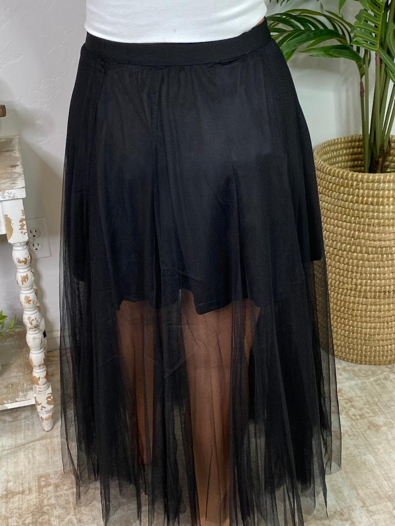 Black Mesh Midi Skirt with Half Lining