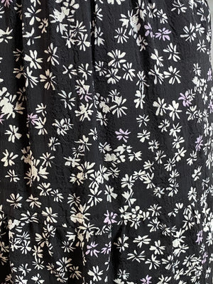 Black Tiered Midi Skirt with Tiny Lavender Flowers