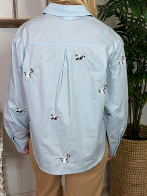 Sky Blue Embroidered Duck Button Down Shirt