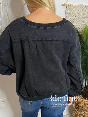 Oversized Off Shoulder V-Neck Long Sleeve Top - 2 Colors