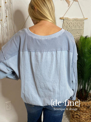 Oversized Off Shoulder V-Neck Long Sleeve Top - 2 Colors