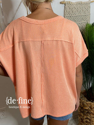 Ribbed Crewneck Tee in Apricot or Coco