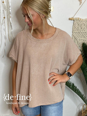 Ribbed Crewneck Tee in Apricot or Coco