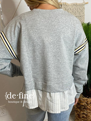 Gray Sweatshirt with Savage Striped Layer Top