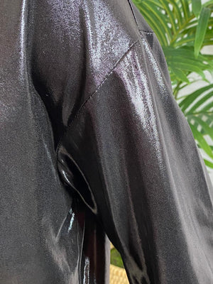 Black Shiny Button Up Top