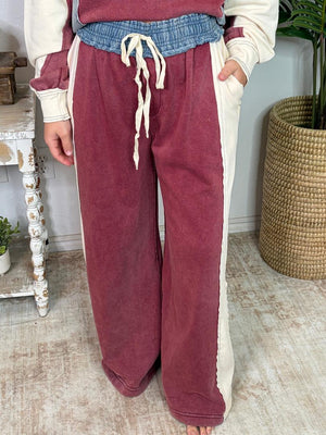 Dark Red, Cream, Denim Color Block Set - Best Seller!