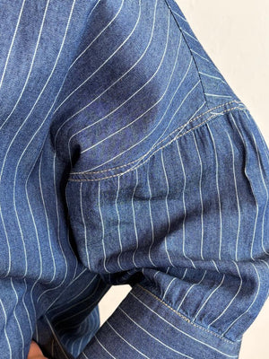 Denim Button Down Top with White Stripes