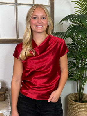 Wine Satin Top with Knit Back