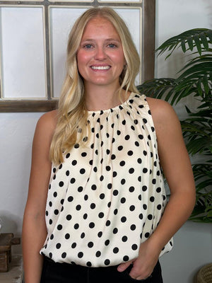 Cream/Black or Brown/Cream Polka Dot Sleeveless Bubble Top