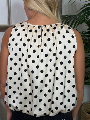 Cream/Black or Brown/Cream Polka Dot Sleeveless Bubble Top