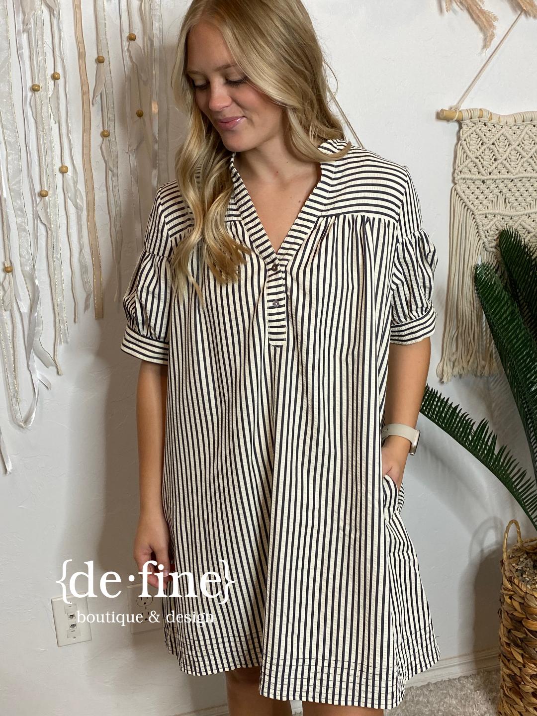 Hunter Green or Navy Striped Shirt Dress