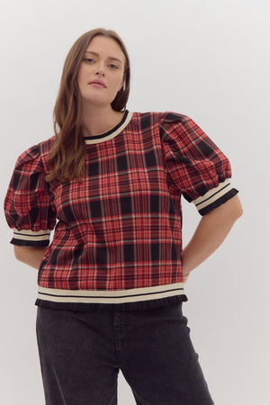 Red or Hunter Plaid Top in Regular & Curvy