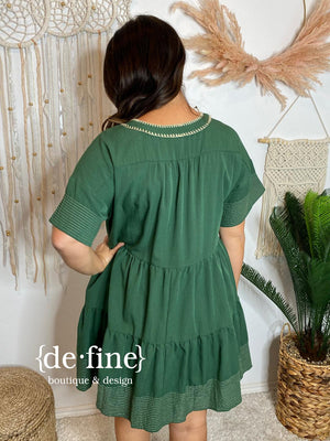 Rick Rack Stitched V-Neck Dress in Black or Hunter Green in Curvy