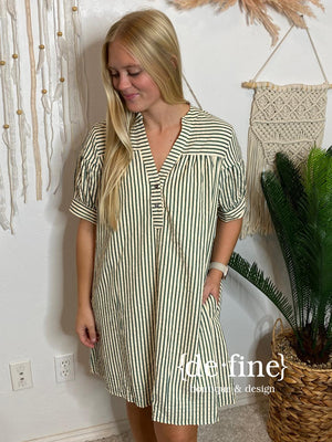 Hunter Green or Navy Striped Shirt Dress