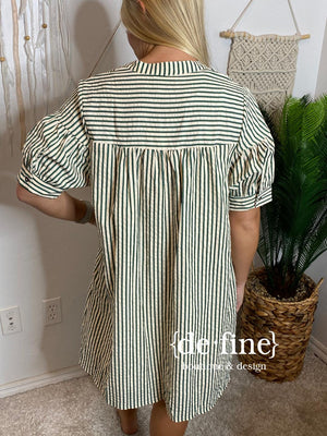 Hunter Green or Navy Striped Shirt Dress