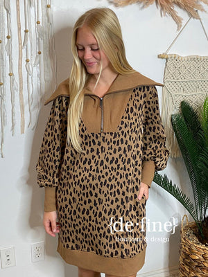 Leopard Sweater Dress with Zipper