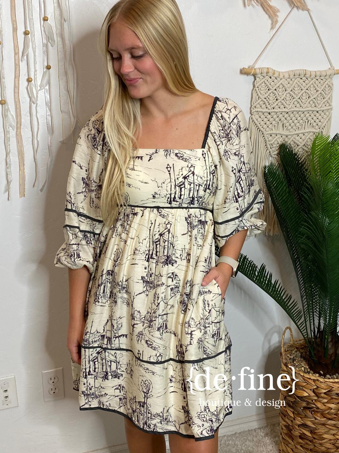 Cream and Black Toile Dress