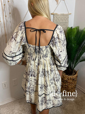 Cream and Black Toile Dress