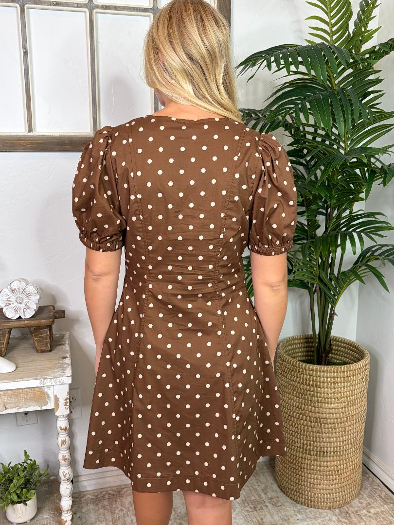 Brown and Cream Polka Dot Zipper Dress