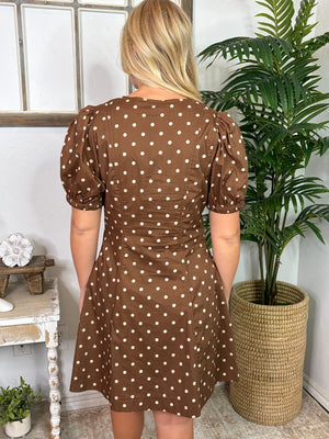 Brown and Cream Polka Dot Zipper Dress